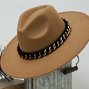 Tan Fedora Hat with Braided Chain Band Accent