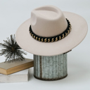 Beige Fedora Hat with Braided Chain Band Accent