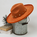Rust Wide Brim Fedora Hat with Pendant Accents