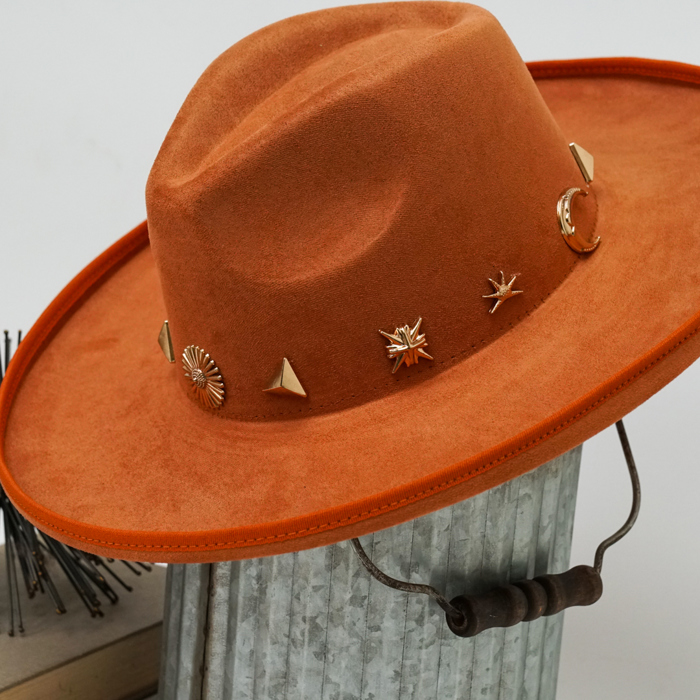 Wide Brim Fedora Hat with Pendant Accents