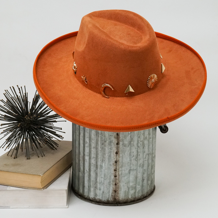 Wide Brim Fedora Hat with Pendant Accents