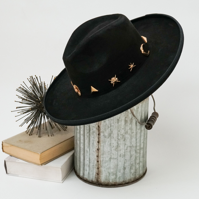 Wide Brim Fedora Hat with Pendant Accents