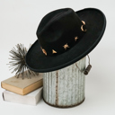 Black Wide Brim Fedora Hat with Pendant Accents