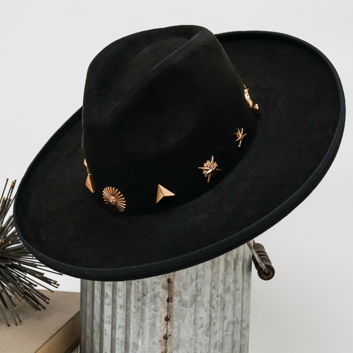 Wide Brim Fedora Hat with Pendant Accents
