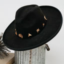 Black Wide Brim Fedora Hat with Pendant Accents