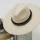 Natural Wide Brim Fedora Hat with Rhinestones Band