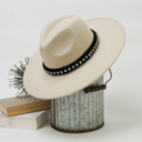 Natural Wide Brim Fedora Hat with Rhinestones Band