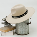 Natural Wide Brim Fedora Hat with Rhinestones Band