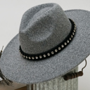 Gray Wide Brim Fedora Hat with Rhinestones Band