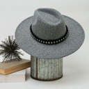 Gray Wide Brim Fedora Hat with Rhinestones Band