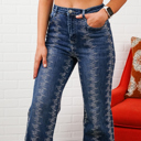 Medium Blue Shelby Rhinestone Straight-Leg Jeans