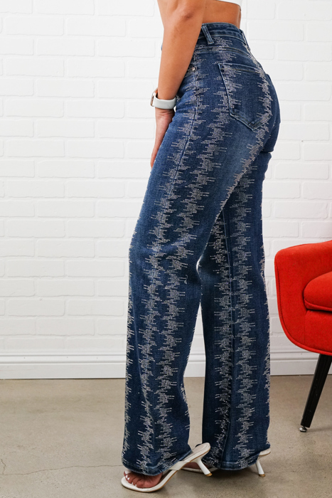 Shelby Rhinestone Straight-Leg Jeans