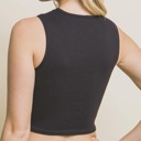 Small Black Mesh V-Neck Ribbed Seamless Crop Tank Top