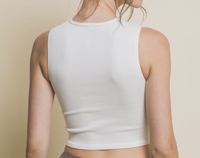 Mesh V-Neck Ribbed Seamless Crop Tank Top