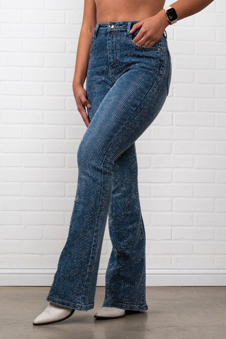 Evelyn Rhinestone Flair bottom Jeans