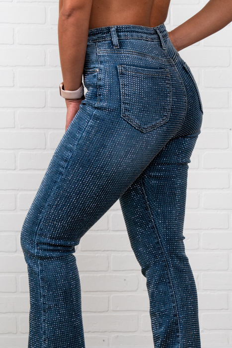 Evelyn Rhinestone Flair bottom Jeans
