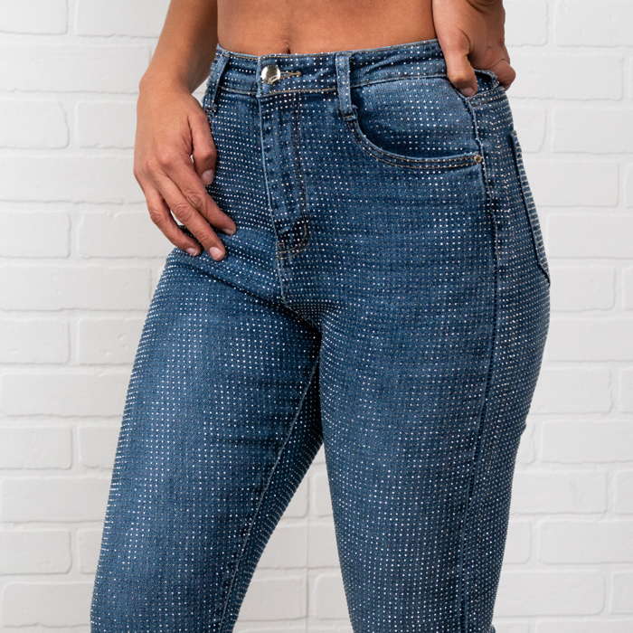 Evelyn Rhinestone Flair bottom Jeans