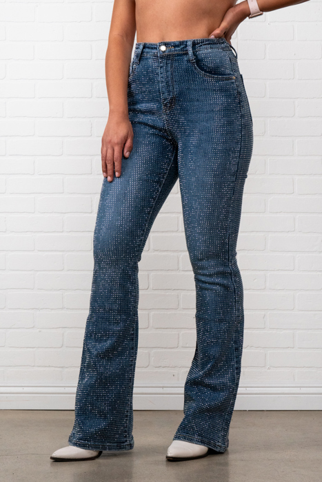 Evelyn Rhinestone Flair bottom Jeans