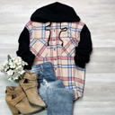 Red/Black Khaki/Blue Pack of 2 Button Up Oversized Hooded Flannel Bundle