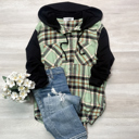White/Black Sage/Black Pack of 2 Button Up Oversized Hooded Flannel Bundle