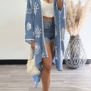 Chambray Vallarta Seashell Embroidered Kimono Beach Cover Up