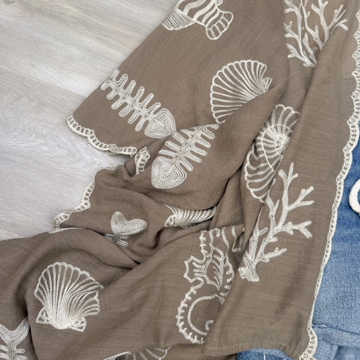 Vallarta Seashell Embroidered Kimono Beach Cover Up