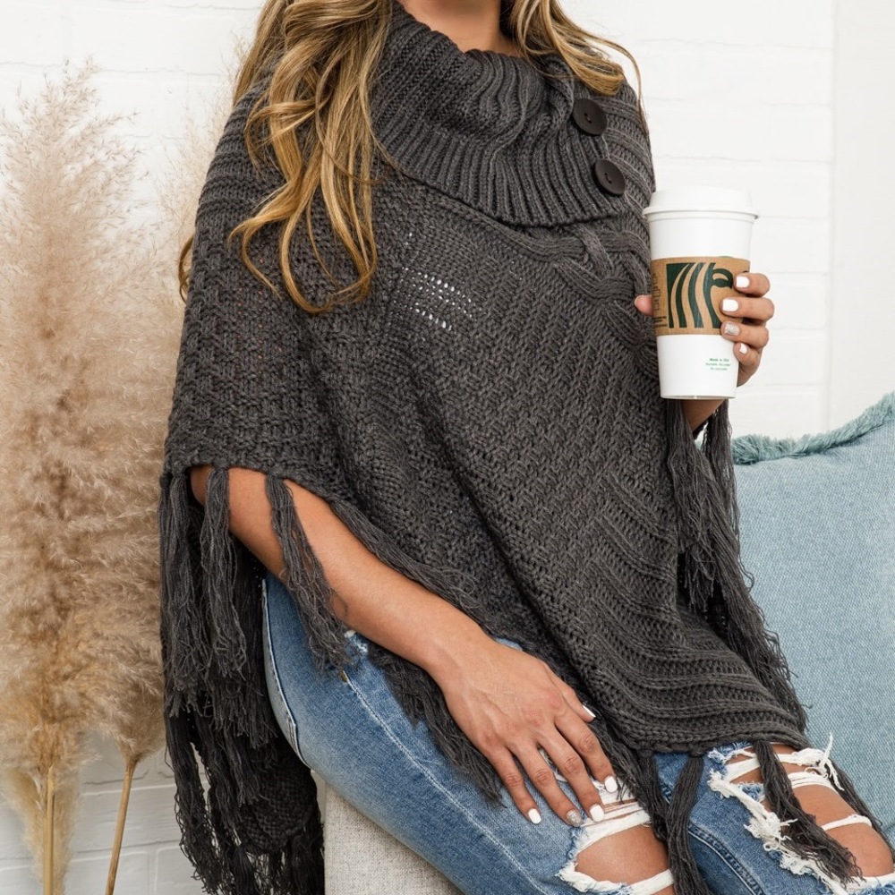 High Neck Multi Tasseled Poncho