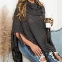 Charcoal High Neck Multi Tasseled Poncho