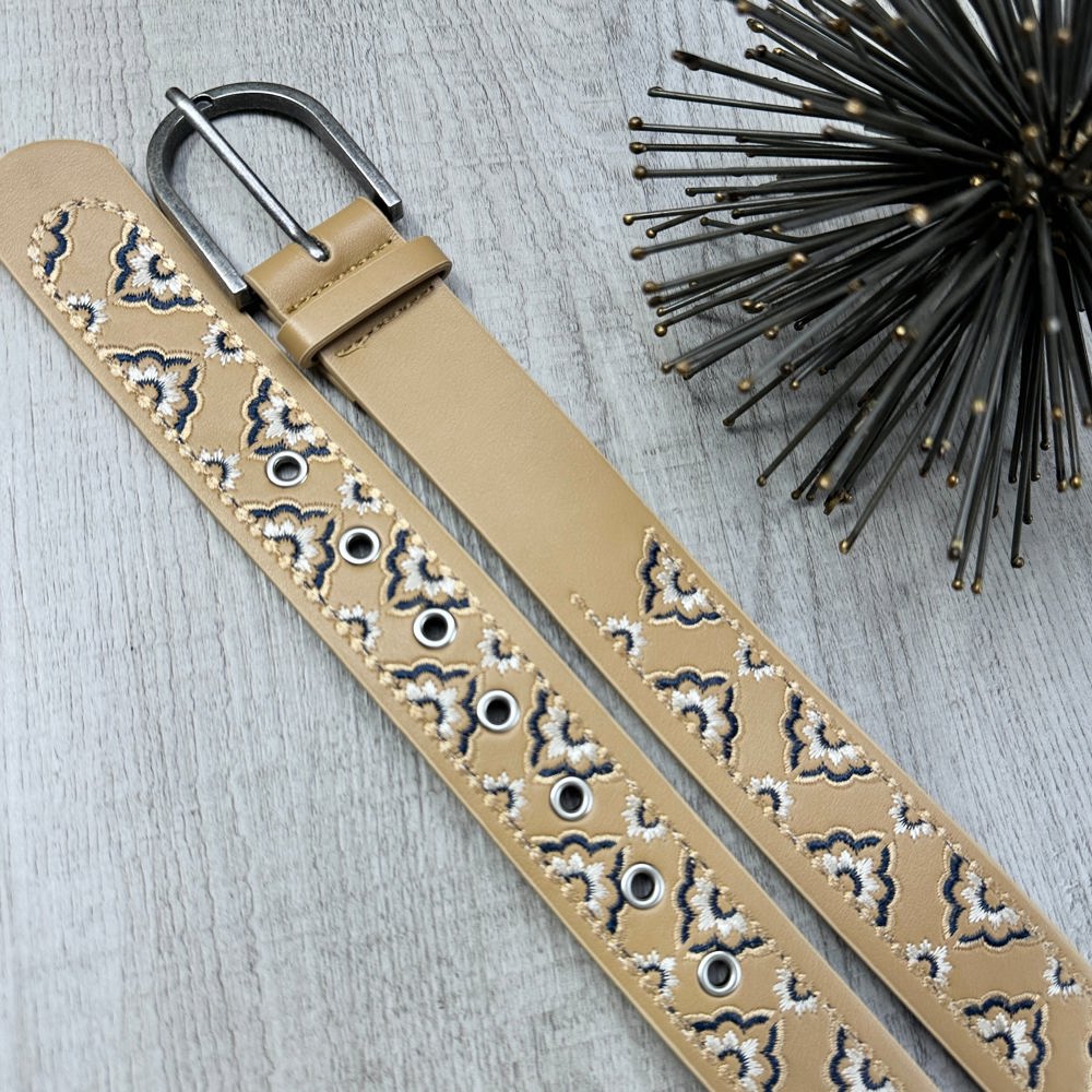 Ashley Embroidered Faux Leather Belt