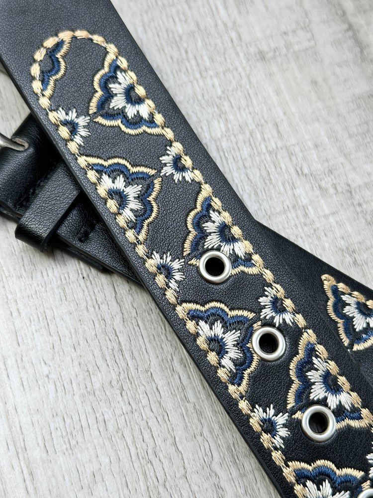 Ashley Embroidered Faux Leather Belt