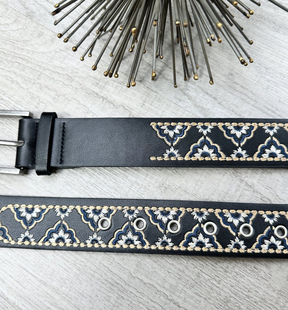 Ashley Embroidered Faux Leather Belt