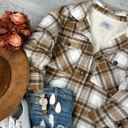 Large Camel Sherpa Plaid Button Up Jacket