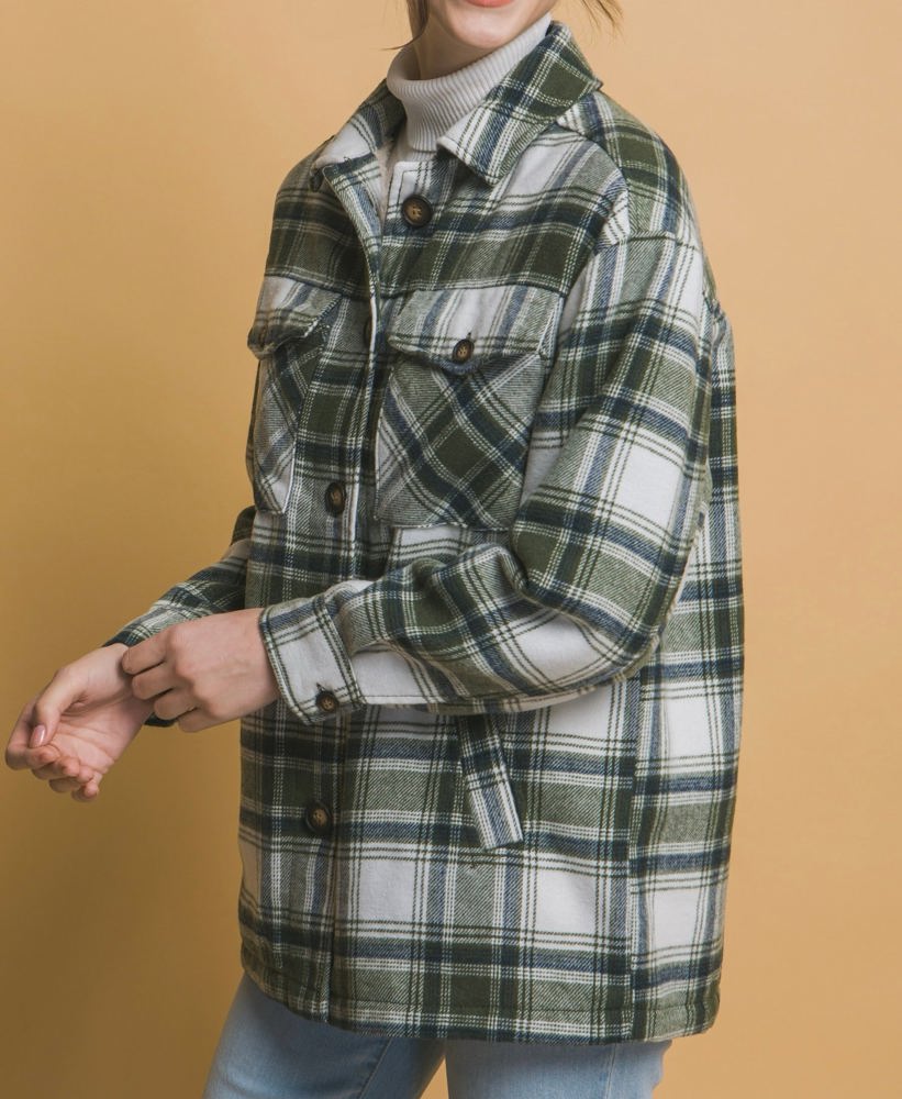 Sherpa Plaid Button Up Jacket