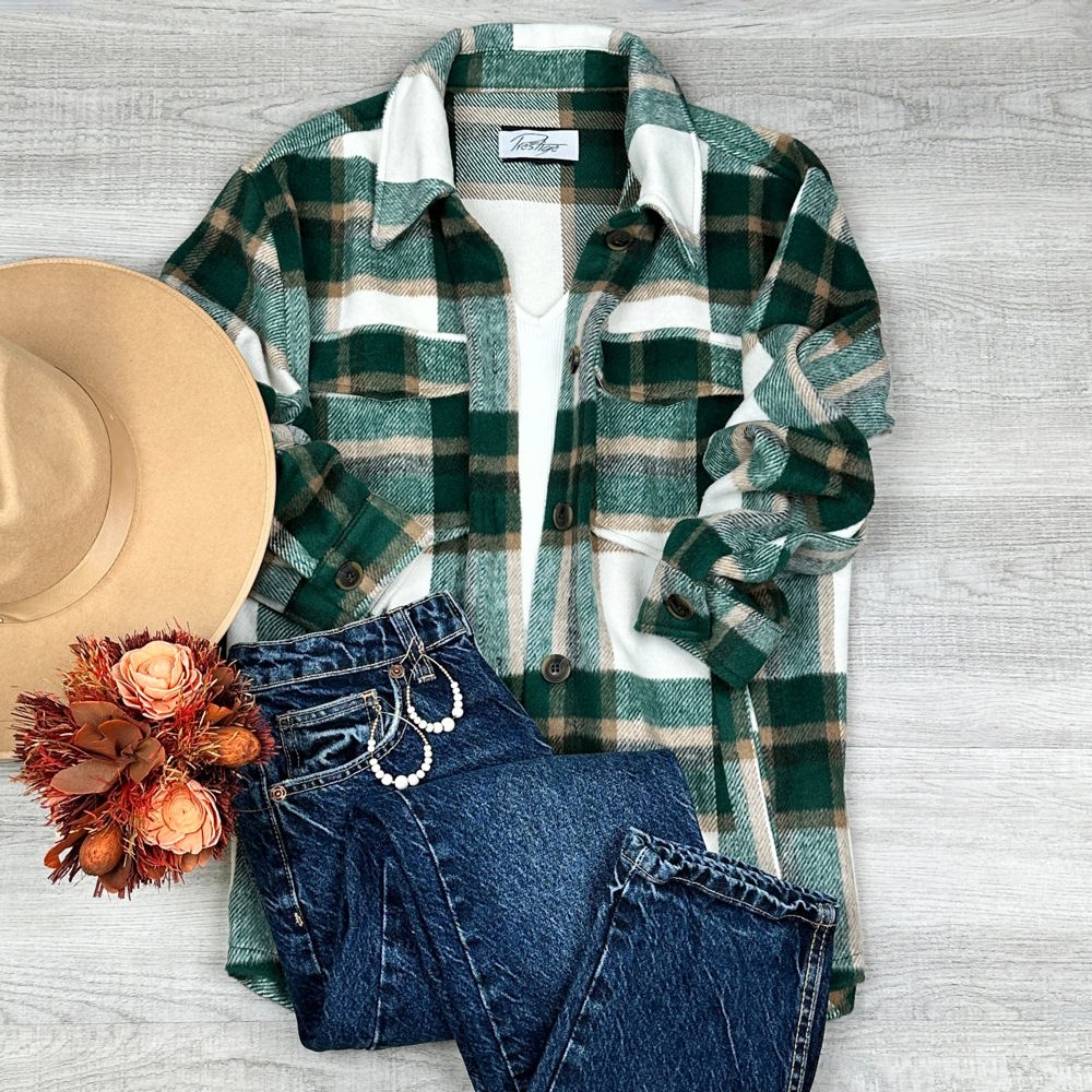 Wool Blend Plaid Button Up Shacket