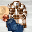 Large Camel Wool Blend Plaid Button Up Shacket