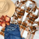 Large Camel Wool Blend Plaid Button Up Shacket