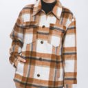 Large Camel Wool Blend Plaid Button Up Shacket