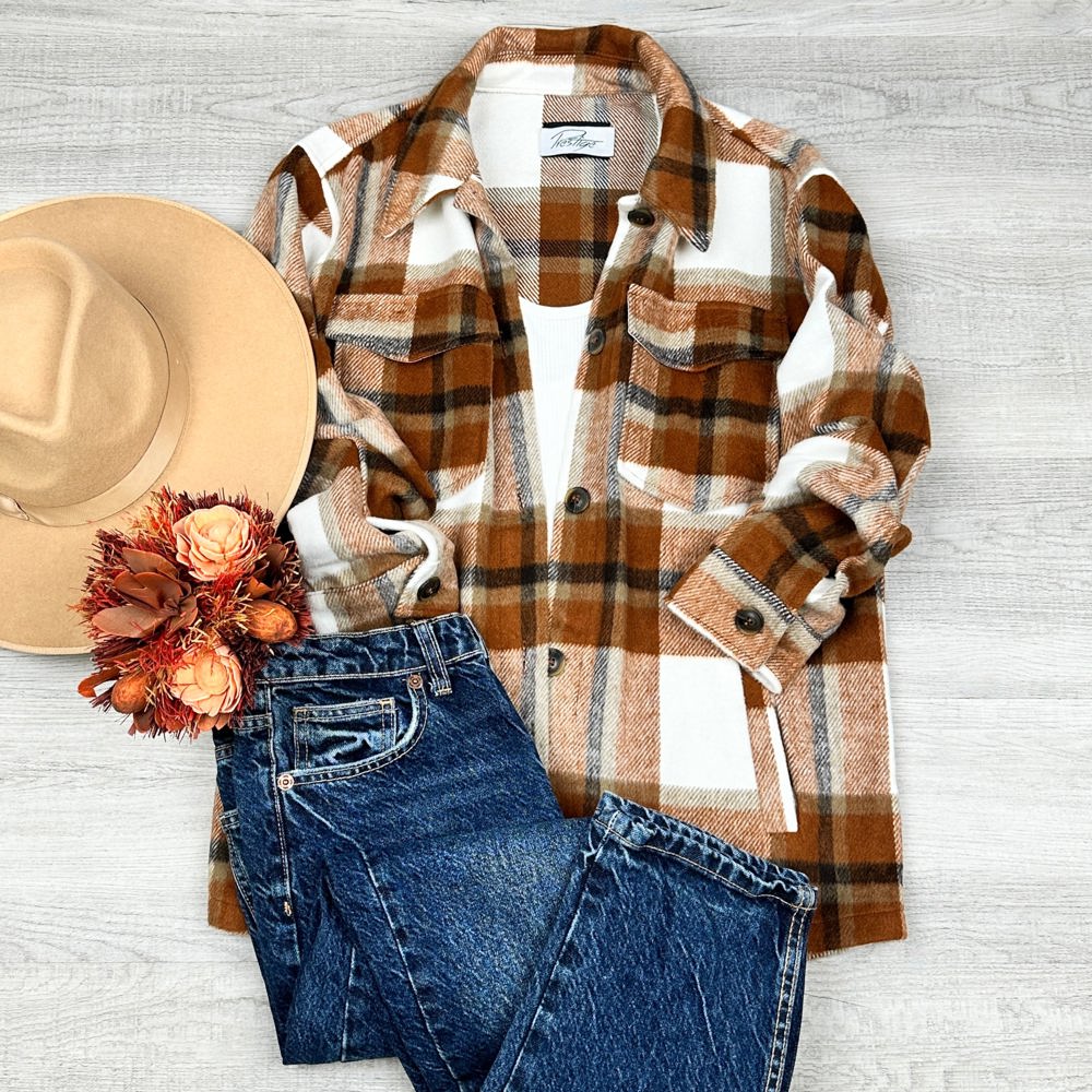 Wool Blend Plaid Button Up Shacket