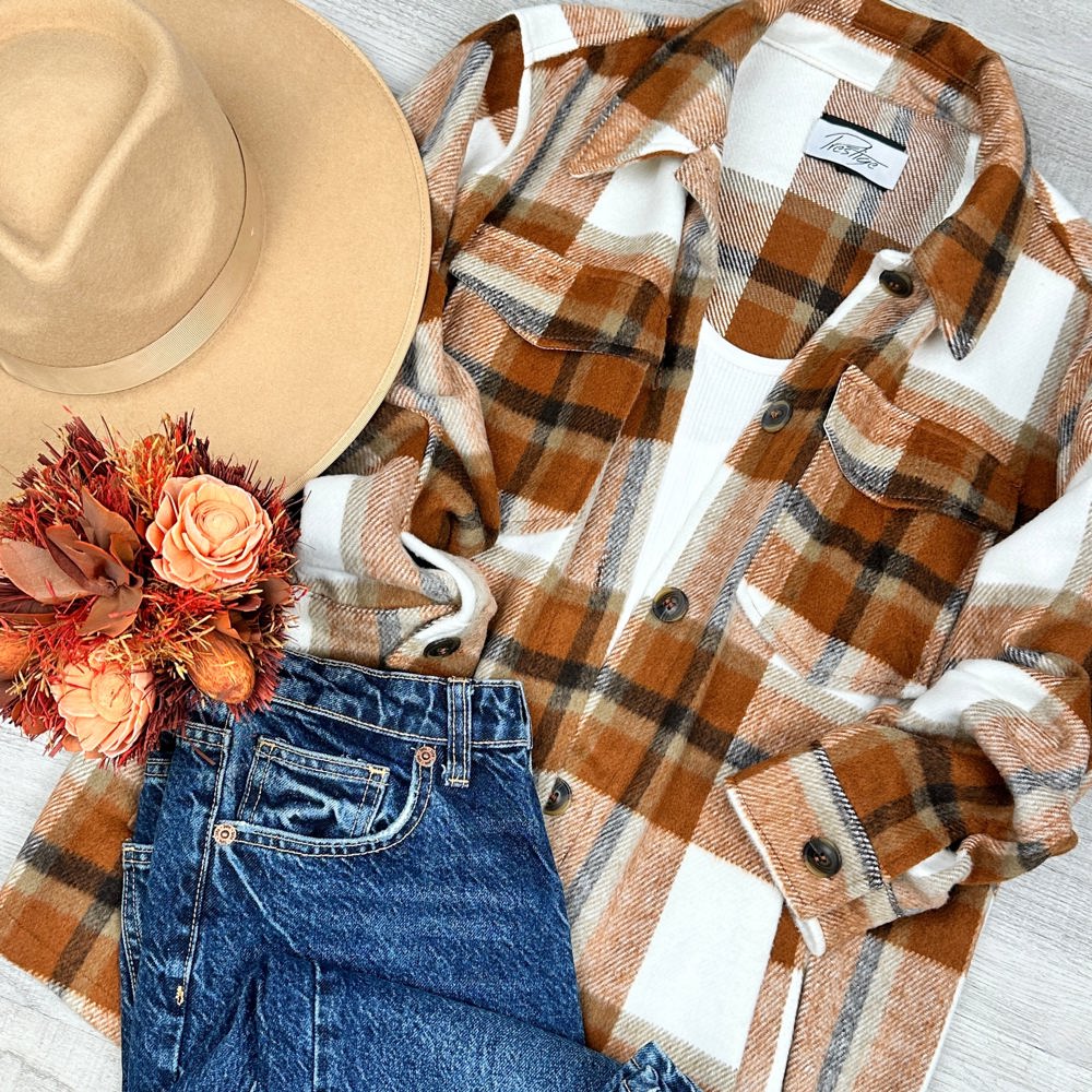 Wool Blend Plaid Button Up Shacket