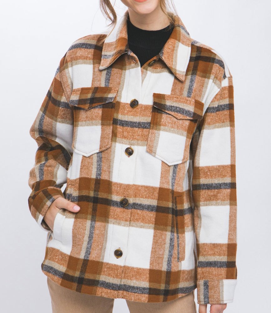 Wool Blend Plaid Button Up Shacket