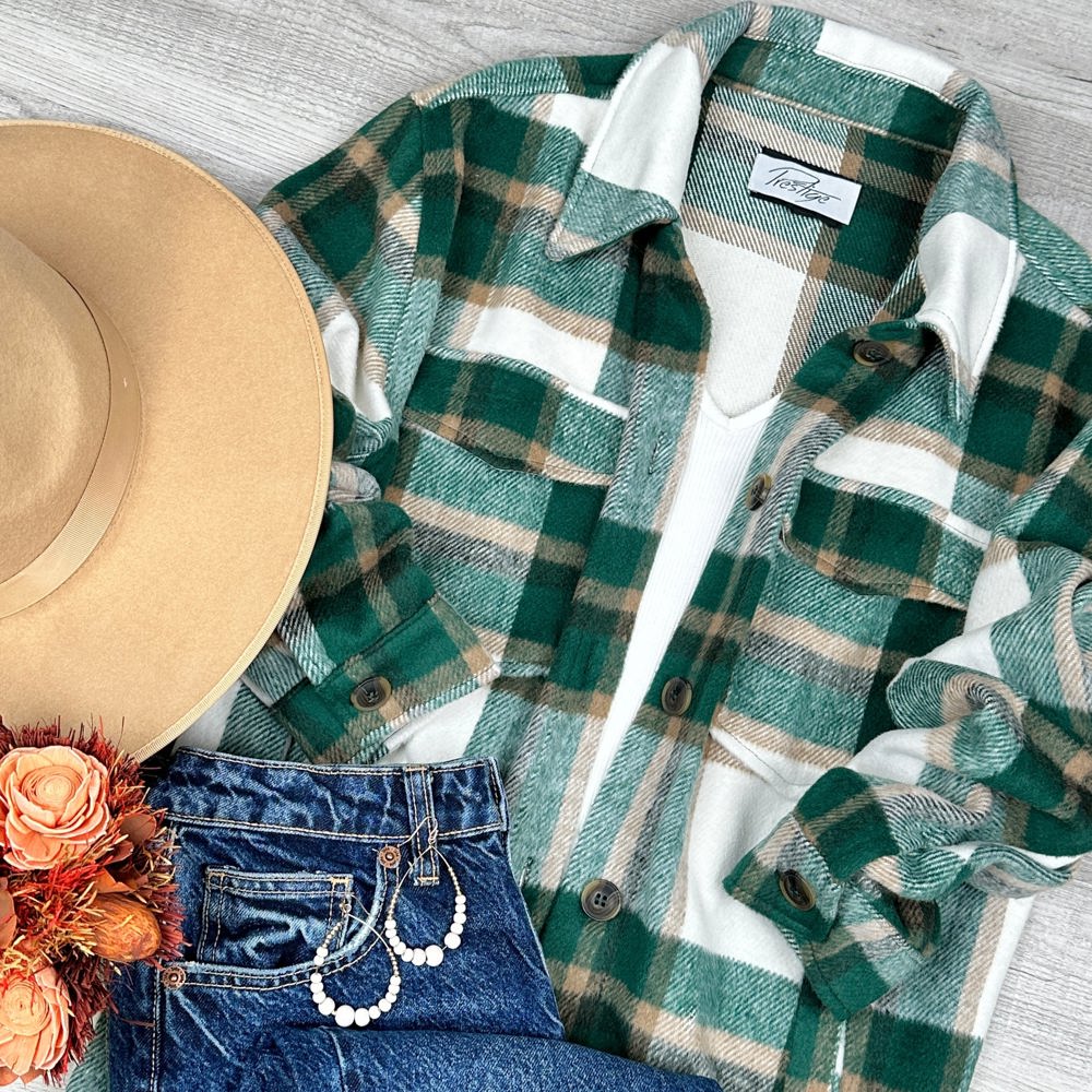 Wool Blend Plaid Button Up Shacket