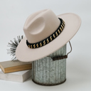 Beige Fedora Hat with Braided Chain Band Accent