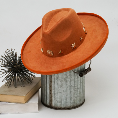 Wide Brim Fedora Hat with Pendant Accents
