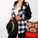 S-M Black/White Women's Hooded-Two-Tone-Flannel Fall Essential
