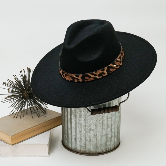 Alexia Fedora Hat – Wide Brim with Animal Print Strap