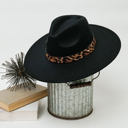 Black Alexia Fedora Hat – Wide Brim with Animal Print Strap