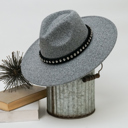 Gray Wide Brim Fedora Hat with Rhinestones Band