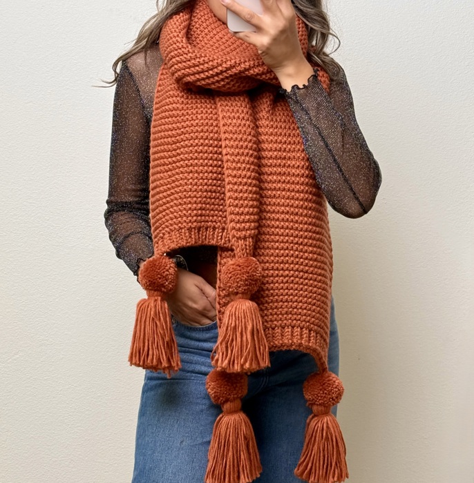 Alba Huge Knitted Pom Tassel Scarf