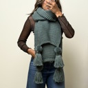 Blue Teal Alba Huge Knitted Pom Tassel Scarf