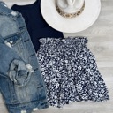 Small Navy Clara Elastic Waistband Floral Shorts